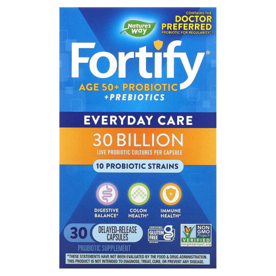 Профилактические пробиотики + пребиотики Age 50+ Fortify, Ежедневный уход, 30 млрд, 30 капсул veg (NATURE'S WAY)
