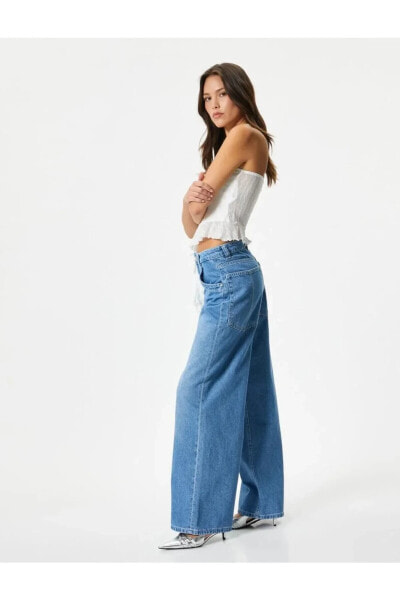 Geniş Düz Paça Kot Pantolon Standart Bel Cepli Pamuklu - Bianca Jeans