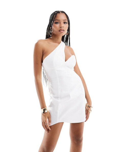 ASOS DESIGN bodycon one shoulder mini dress in ivory