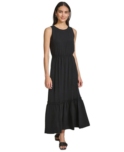 Women's Cinched-Waist Ruffled-Hem Maxi Dress