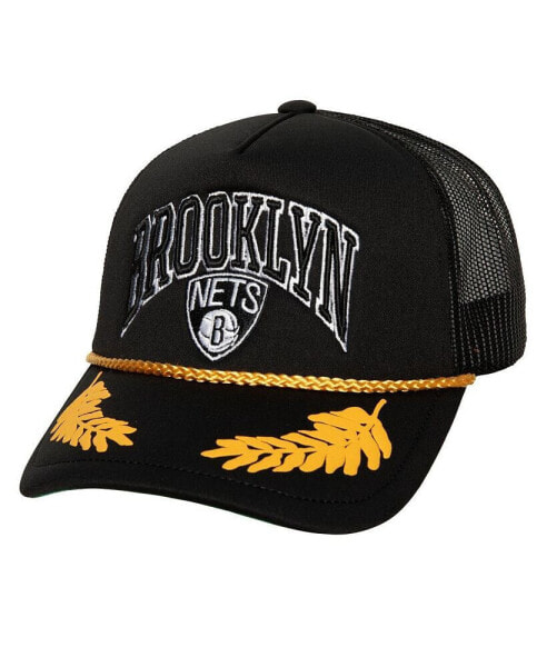 Men's Black Brooklyn Nets Hardwood Classics Gold Leaf Mesh Trucker Snapback Hat