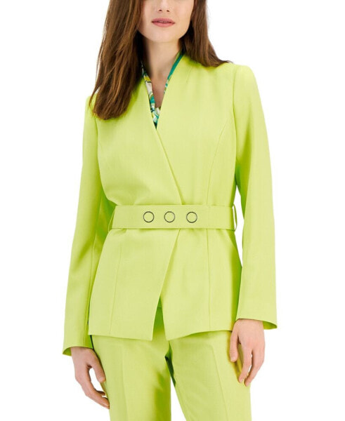 Women's Belted Wrap Collarless Blazer