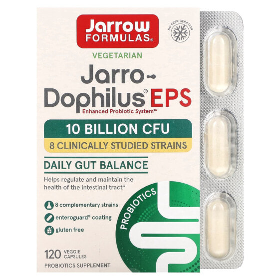 Витамины для пищеварительной системы Jarrow Formulas Jarro-Dophilus EPS, 10 Миллиардов, 120 Вегетарианских Капсул (5 Миллиардов в Каждой Капсуле)