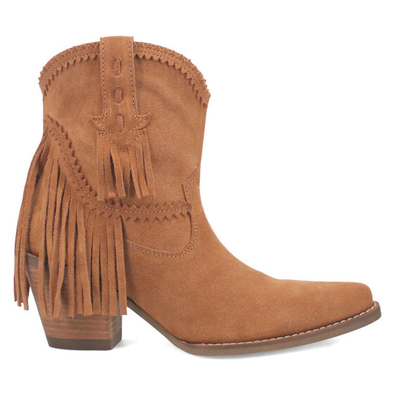 Dingo Fandango Fringe Snip Toe Cowboy Booties Womens Brown Casual Boots DI187-25