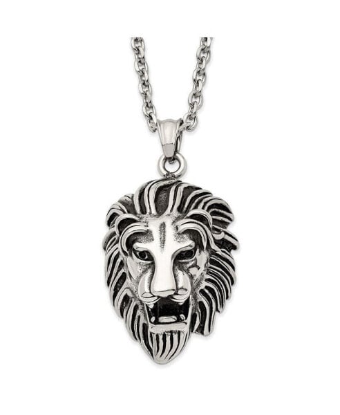 Chisel antiqued Large Lion's Head Pendant Curb Chain Necklace