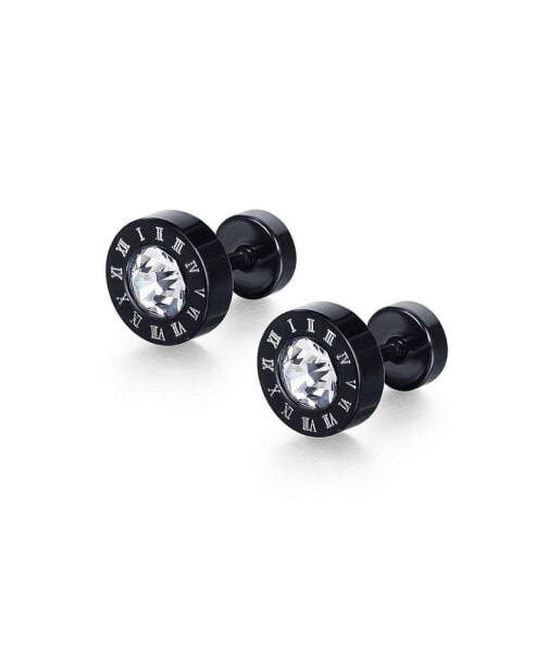 Stainless Steel CZ Stud Earrings - Black Plated