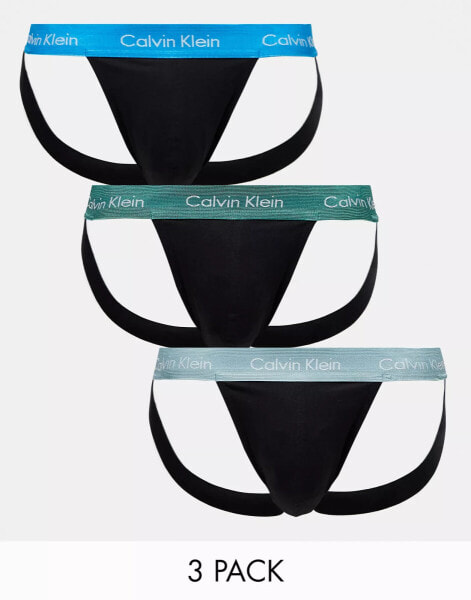 Calvin Klein cotton stretch jock straps 3 pack in black with coloured waistband