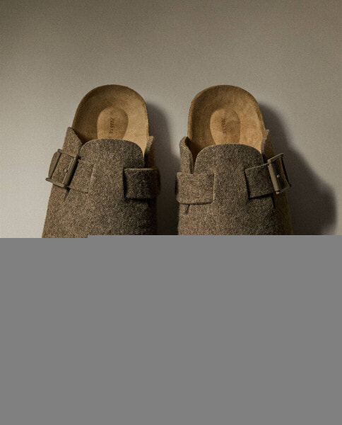 Buckled felt mule clog slippers