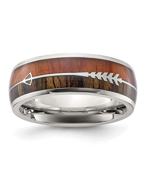 Stainless Steel Polished with Wood Inlay Arrow 8mm Band Ring