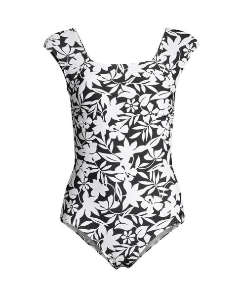Women's Chlorine Resistant Tummy Control Cap Sleeve X-Back One Piece Swimsuit