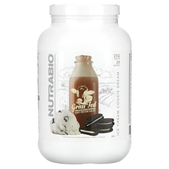 NutraBio, Изолят сывороточного протеина Grass Fed, Ice Cream Cookie Dream, 907 г (2 фунта)