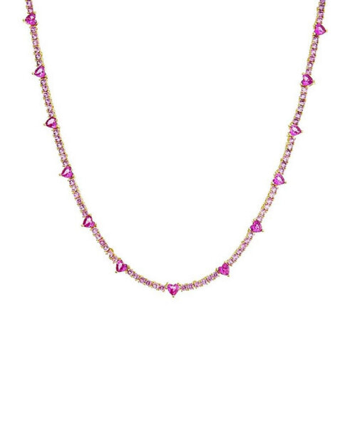 Cubic Zirconia Heart Accented Tennis Necklace