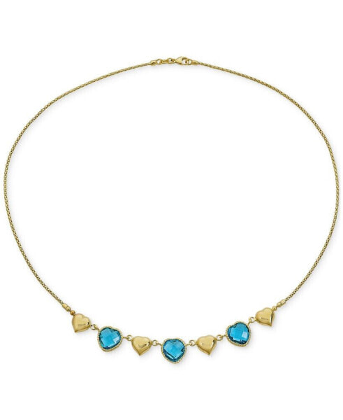 Macy's swiss Blue Topaz Heart Chain 18" Collar Necklace (13-1/2 ct. t.w.) in 14k Gold-Plated Sterling Silver