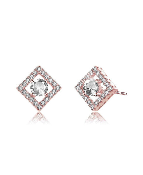 Stylish Colored Cubic Zirconia Halo Stud Earrings