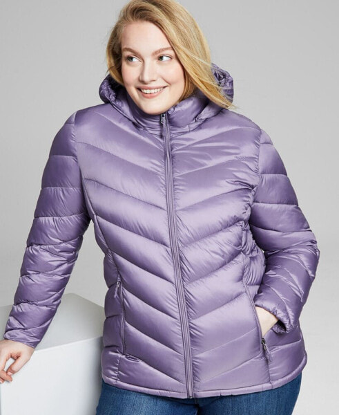 Women's Plus Size Hooded Packable Puffer Coat, Created for Macy's