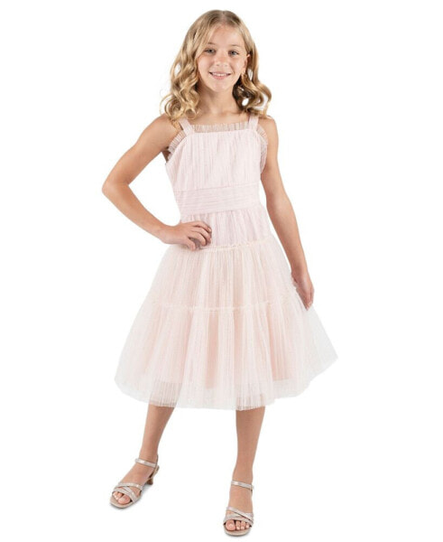 Big Girls Sleeveless Pleated Metallic-Dot Social Dress