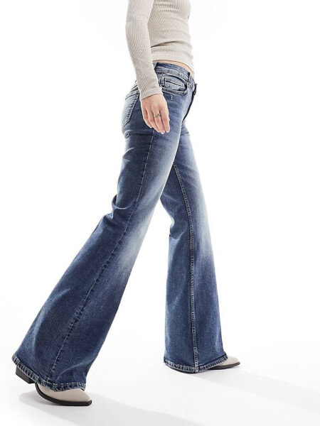 Mango flare washed front jeans in blue