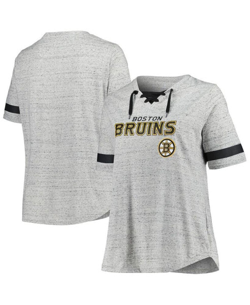 Women's Heather Gray Boston Bruins Plus Size Lace-Up T-Shirt