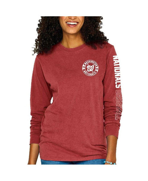 Women's Red Washington Nationals Pigment-Dyed Long Sleeve T-Shirt