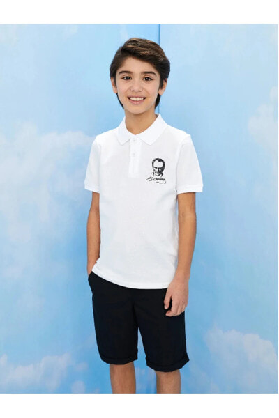 Kids Polo Yaka Atatürk Baskılı Kısa Kollu 23 Nisan Erkek Çocuk Tişört