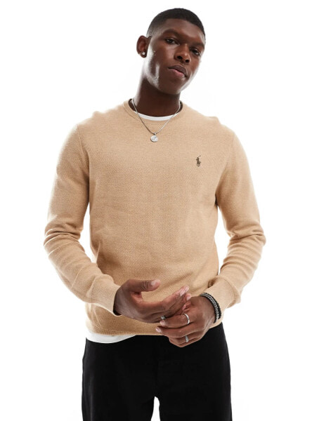 Polo Ralph Lauren icon logo cotton knit jumper in camel marl