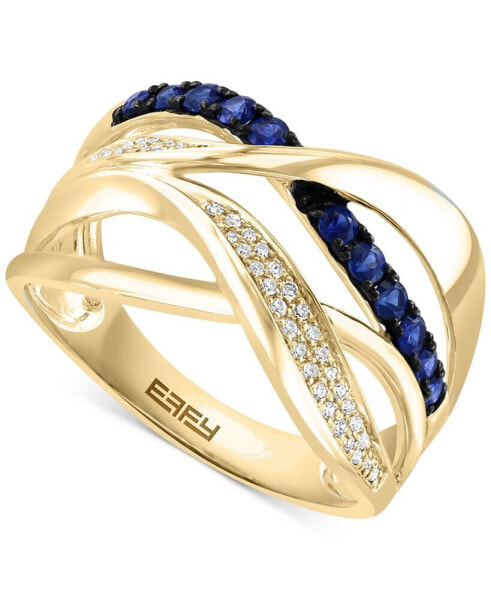 EFFY® Sapphire (1/3 ct. t.w.) & Diamond (1/10 ct. t.w.) Crossover Statement Ring in 14k Gold