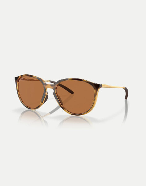 Oakley Sielo round polarised sunglasses with brown lens in polished brown tortoise