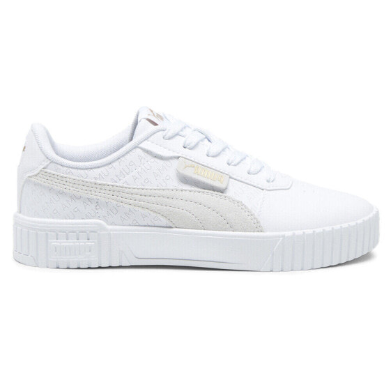 Puma Carina 2.0 Logobsession Metallic Lace Up Womens White Sneakers Casual Shoe