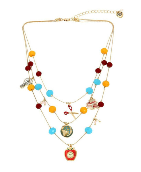 Faux Stone Back To School Charm Layered Necklace