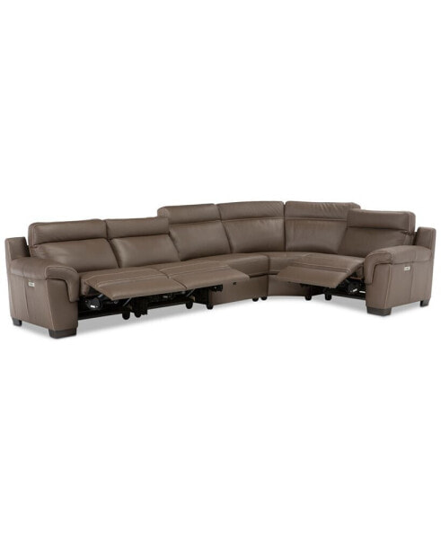 Julius II 5-Pc. Leather Sectional Sofa With 3 Power Recliners, Power Headrests & USB Power Outlet, Created for Macy's