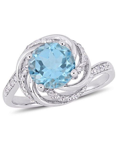 Blue Topaz (2-1/3 ct.t.w.), White Topaz (1/8 ct. t.w.) and Diamond Accent Interlaced Swirl Halo Ring in Sterling Silver