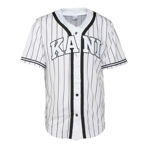 KARL KANI Serif Pinstripe Baseball short sleeve T-shirt