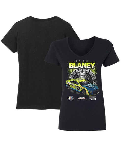 Women's Black Ryan Blaney 2023 NASCAR Cup Series Champion Official V-Neck T-shirt