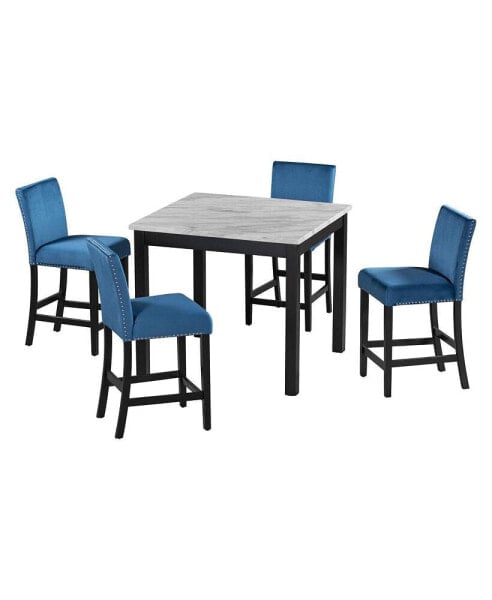 5-Piece Faux Marble Dining Set with Upholstered Chairs