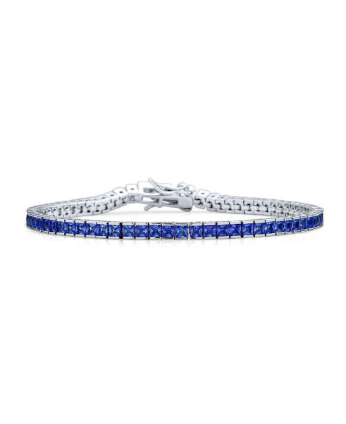 10CT Simple Classic Cubic Zirconia Square Royal Blue Princess Cut CZ Tennis Bracelet For Women For Prom Sterling Silver