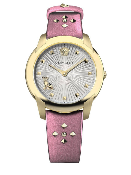Versace Damen Armbanduhr Audrey 38 mm goldfarbenene Nieten am Armband Armband Leder VELR01219
