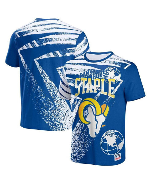 Men's NFL X Staple Royal Los Angeles Rams Team Slogan All Over Print Short Sleeve T-shirt