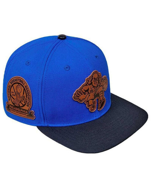 Men's Royal, Black Philadelphia 76ers Heritage Leather Patch Snapback Hat