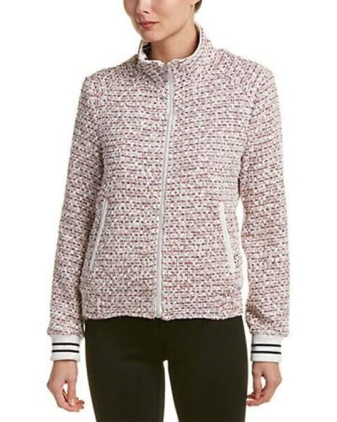 French Connection Women's Tweed Textured Bomber jacket Red White L