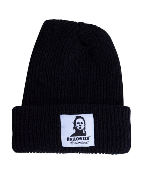 Men's and Women's Black Halloween Myers Face Cuffed Knit Hat
