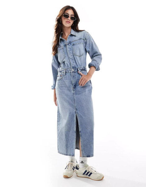 Levi's western denim midi dress in light blue