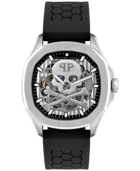 Men's Automatic Skeleton Spectre Black Silicone Strap Watch 42mm