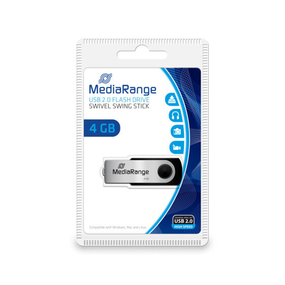 MEDIARANGE MR907, 4 GB, USB Type-A / Micro-USB, 2.0, 13 MB/s, Swivel, Black,Silver