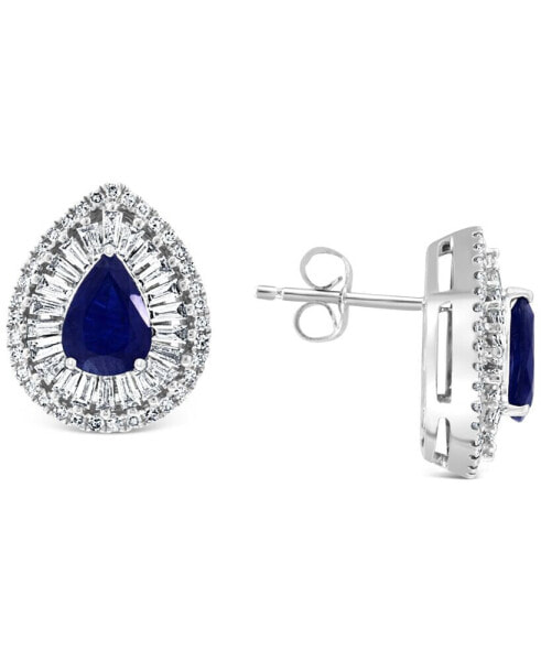 EFFY® Sapphire (1-3/8 ct. t.w.) & Diamond (5/8 ct. t.w.) Halo Stud Earrings in 14k White Gold