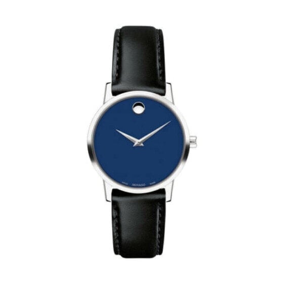 Movado 0607318 Black Leather Blue Dial Stainless Steel Women’s Movado Museu...