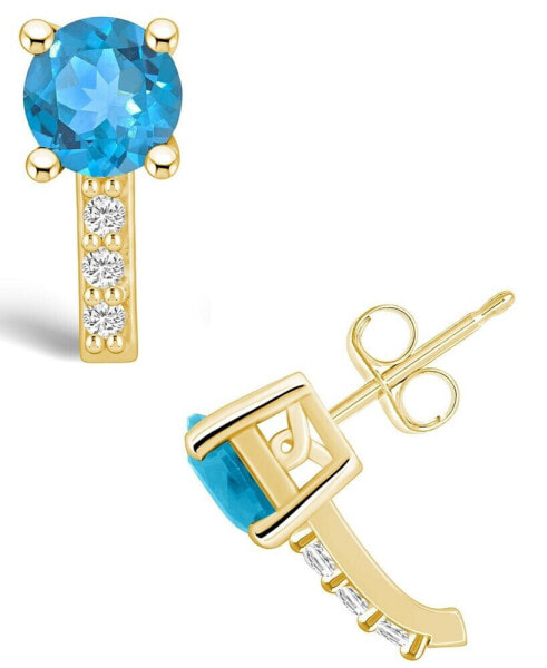 Topaz (2-1/3 ct. t.w.) and Diamond (1/8 ct. t.w.) Stud Earrings in 14K Yellow Gold