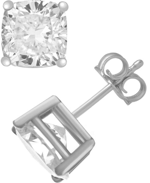 Cubic Zirconia Cushion Stud Earrings in Silver and Gold Plate