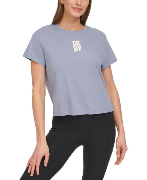 Women's Cotton Crewneck Puff-Logo Cropped T-Shirt