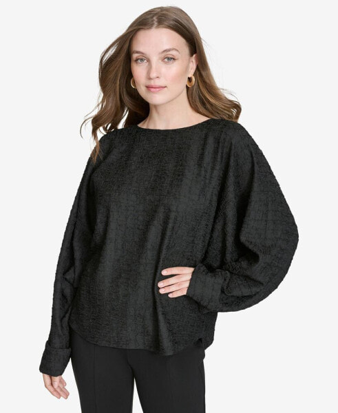 Women's Textured Dolman-Sleeve Cuffed Blouse