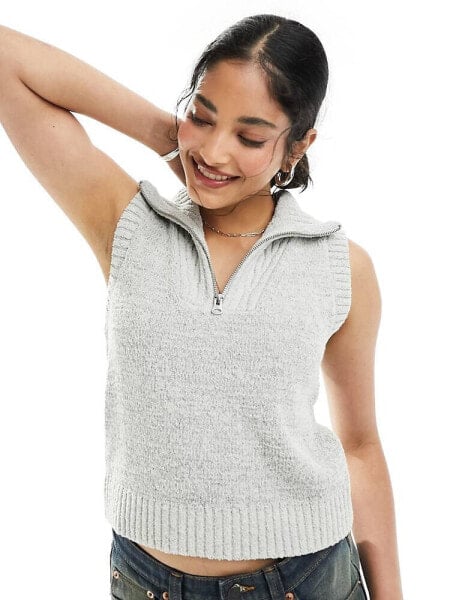 Weekday Cherin knitted half zip high neck vest in light grey